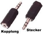 Audio-Audio-Steckeradapter 2,5 mm Stereo-Stecker, 3,5 mm Stereo-Kupplung