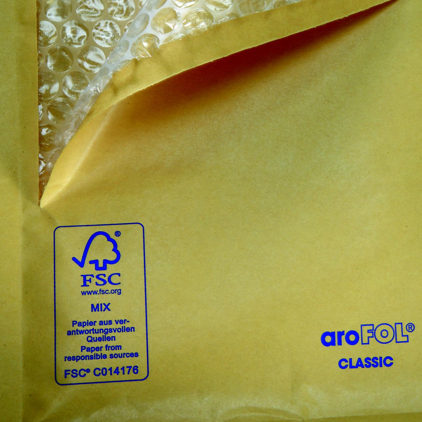 100 aroFOL® classic Luftpolsterversandtaschen Gr.6 F - braun FSC Papier 